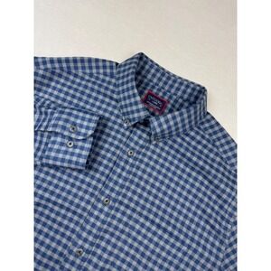 Untuckit Men's Large Blue Gingham Button Down Shirt‎ Stretch Casual Flannel